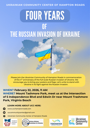 4 YEARS of the Russian Invasion of Ukraine - Commemoration Rally in Virginia Beach